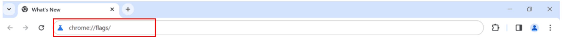 شريط عنوان Chrome وقد كُتب فيه chrome://flags/ ومحاط بإطار أحمر.